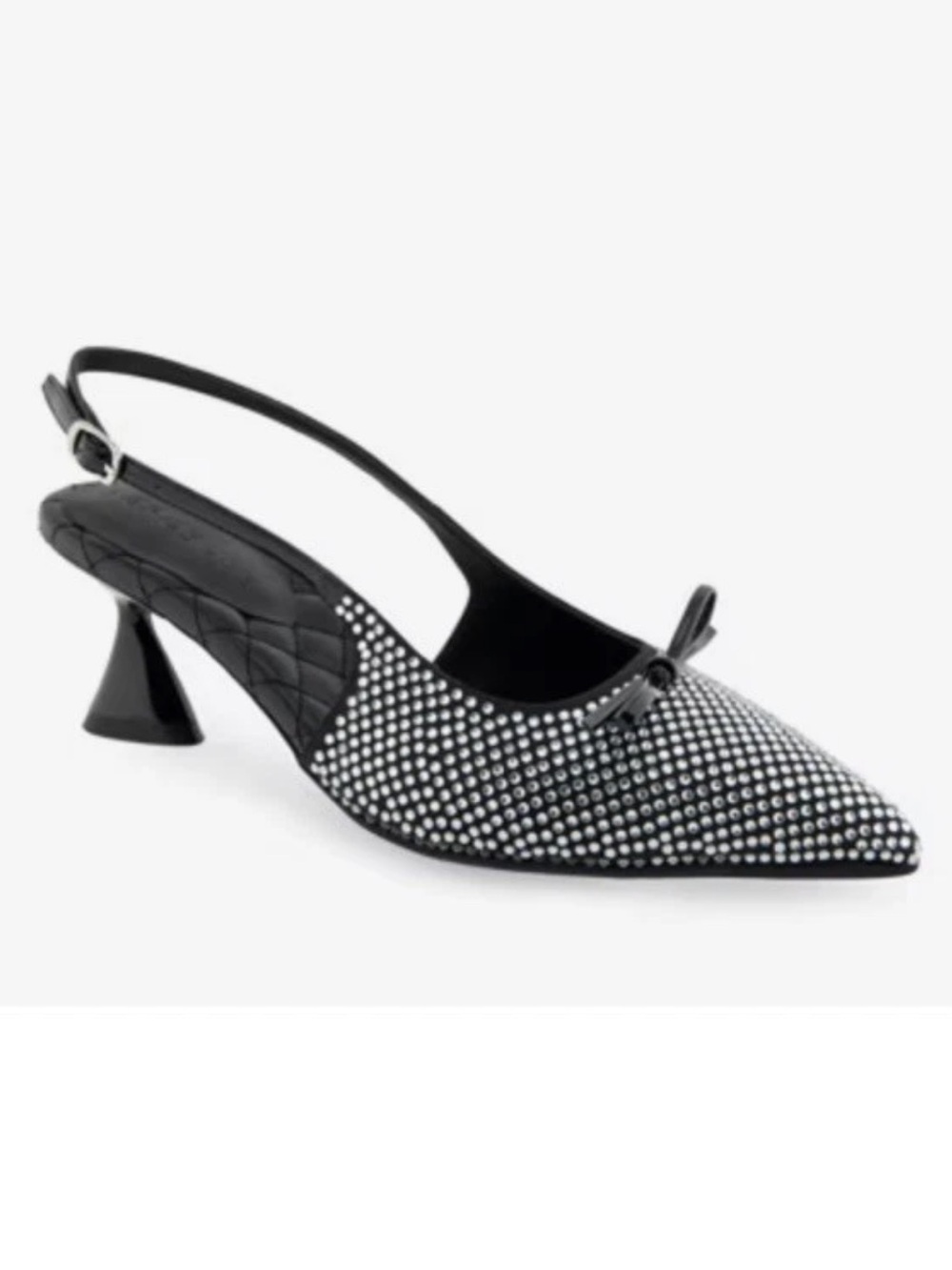 Aerosoles Janice Black Rhinestone Slingback Kitten Heel Pumps 10M Bow Pointed